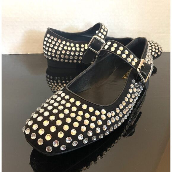 Olomisa Black Rhinestones Ballet Flats for Women Shoes SZ 9 Mary Jane Flats - Picture 9 of 12